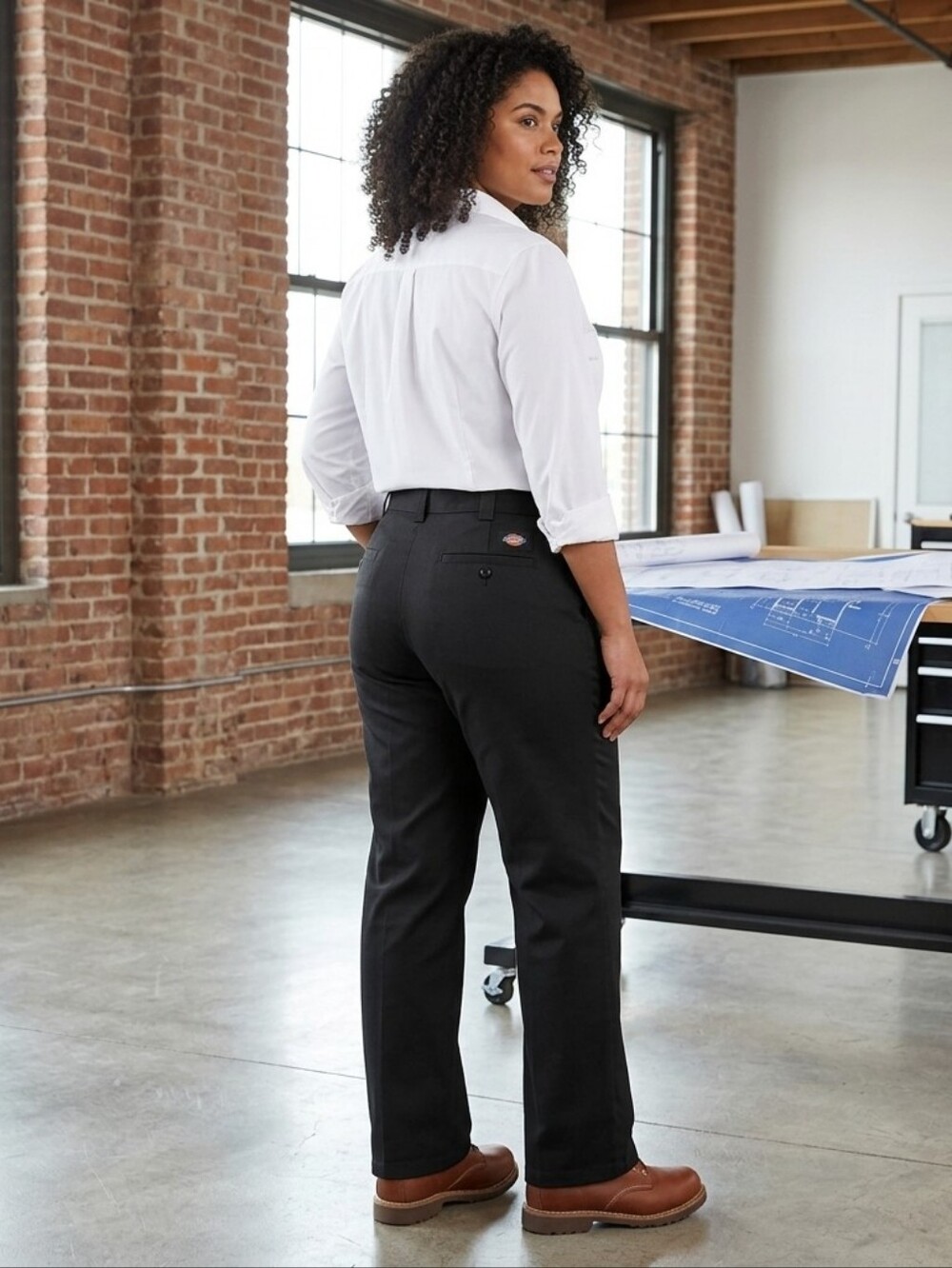 Dickies Women's Black Work Pants Relaxed Fit Straight Leg Utility Trousers 24R